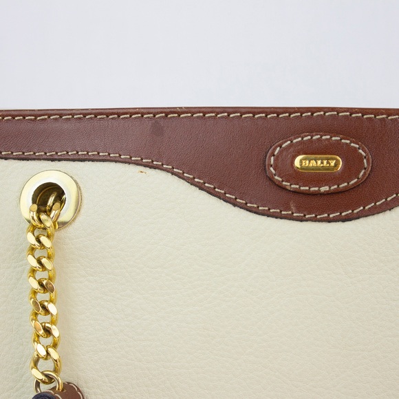 BALLY CREME & BROWN LEATHER HANDBAG - Picture 2 of 8